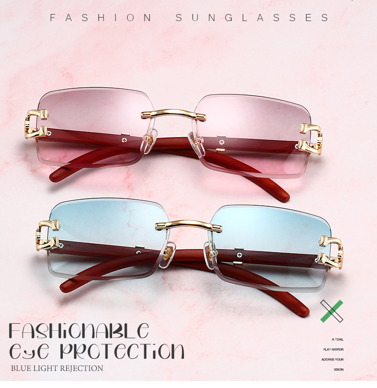 Neue Sonnenbrille mit Leopardenkopf und Holzmaserung für Damen und Herren, doppelstrahlige, diamantbesetzte explosive Brille_voghion.com