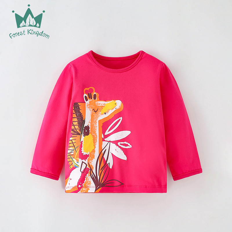 Forestkingdom ropa para niños al por mayor 2023 nueva camiseta de manga larga para niñas de dibujos animados patrón de estilo occidental camisa de fondo