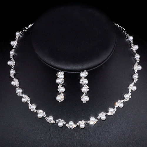 Cross-border new products simple diamond three-piece set necklace earrings bracelet bridal wedding accessories 5667