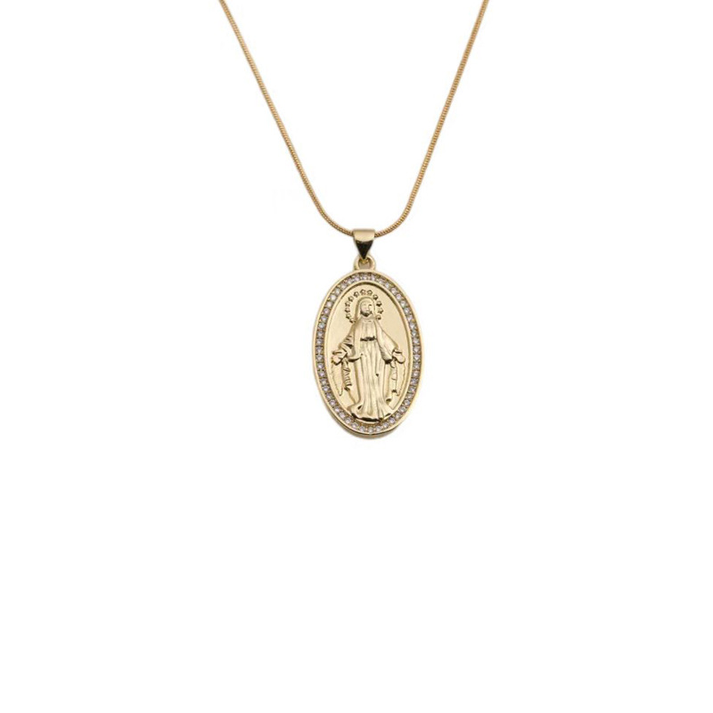 European and American copper zircon cross Virgin Mary necklace