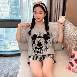 女童睡衣两件套新款轻薄可爱宽松短袖女童趣味不一样的休闲套装