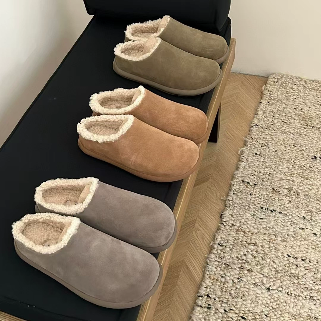 Мюллер из матовой кожи овечий полутапочки женский 2024 осенью и зимой новый внешний вид носить бархат теплые туфли Мюллер женские хлопчатобумажные туфли