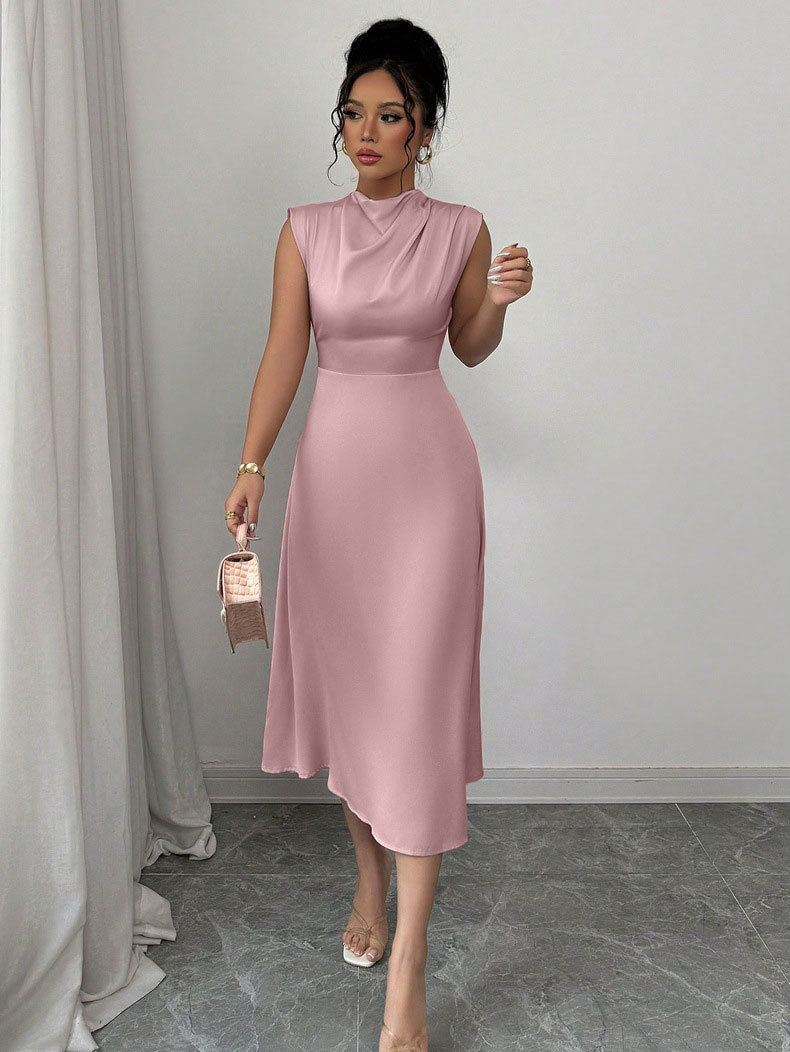 Women's Clothing Women's Stylish Mid-Length Satin Dress Summer A-Line Pleated For Formal & Casual For Women_ecoleips.com