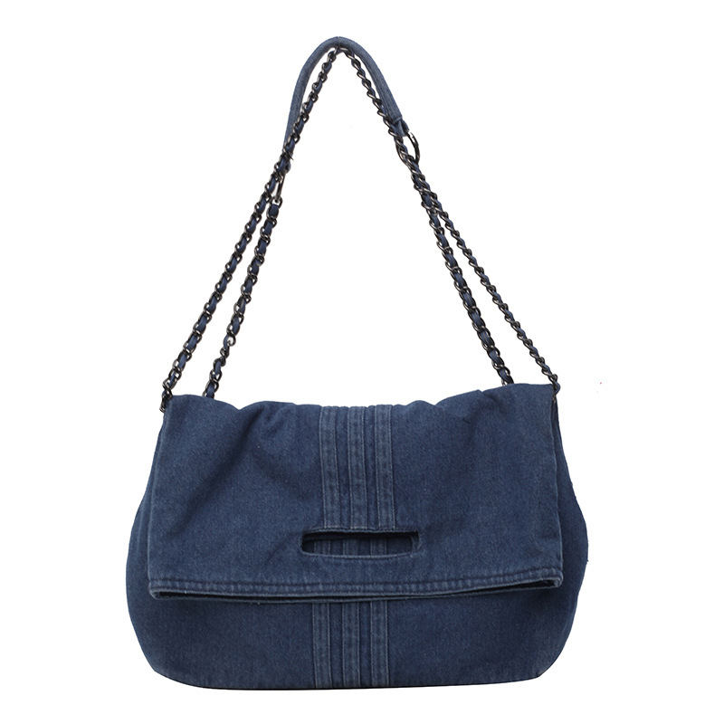 Bolso mujer 2024 nuevo bolso de hombro de cadena de gran capacidad de mezclilla moda simple bolso de viaje literario