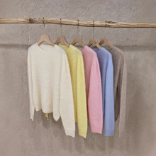 MY25-7006高奢！拉绒羊毛羊绒衫柔软扎岛精无缝圆领针织衫上衣女