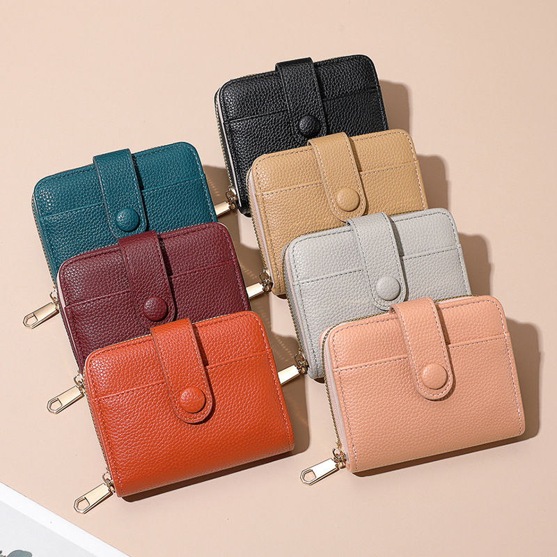 Nuevo cross-border cremallera billetera corta billetera de moda de mujer color sólido litchi estampado multi-carjeta billetera