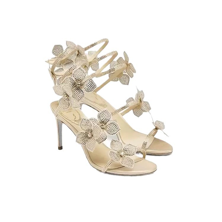 Flores de diamante serpente con sandalias de talón alto, cabeza redonda, dedos abiertos, sandalias romanas de talón grande