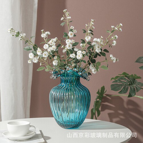 Modern Minimalist Wave Mouth Sand Polished Original Color Glass Flower Vase for Fresh Cut Flowers, Entryway, Living Room, Bedroom, Dining Room Decor