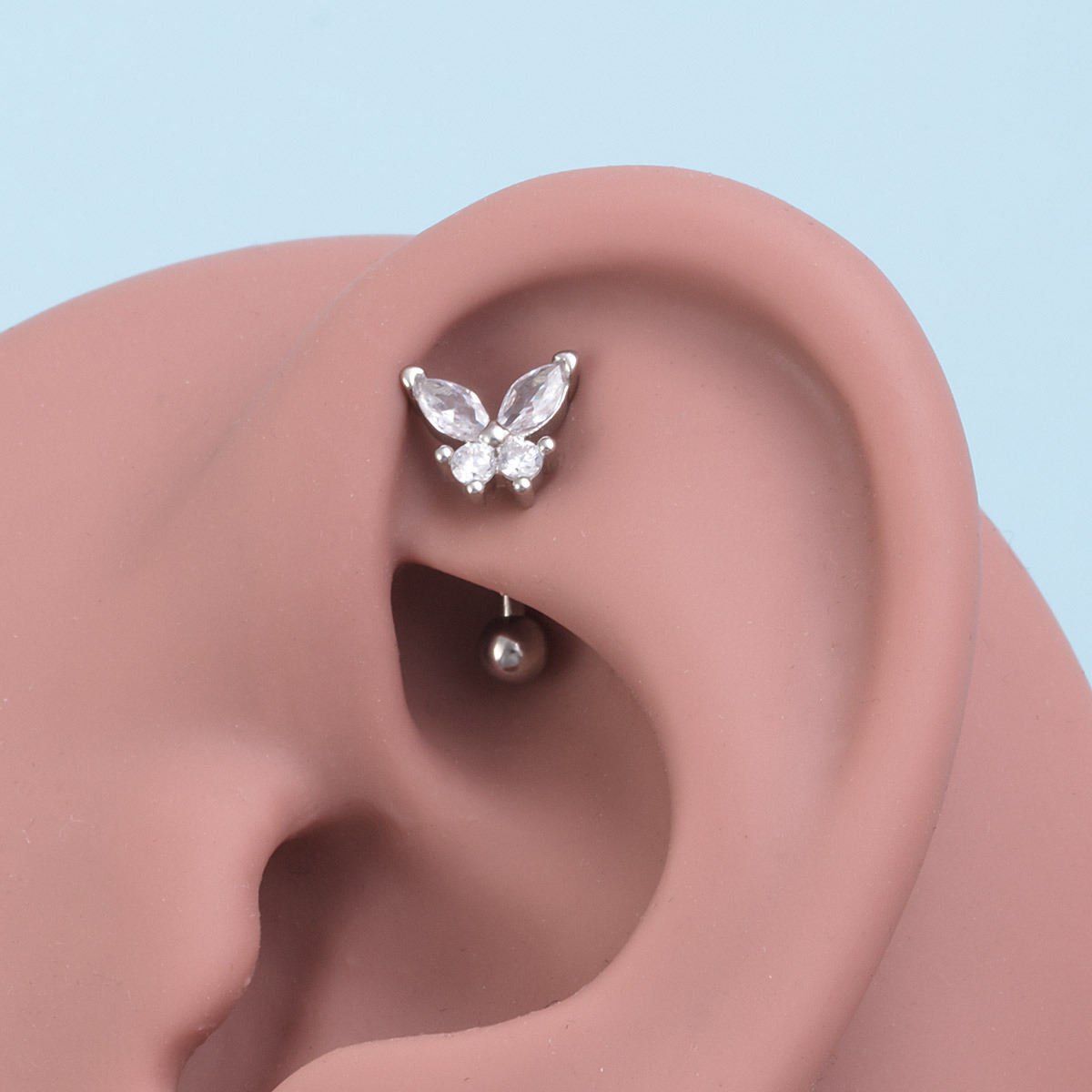 Piercing nombril en acier inoxydable avec papillon en zircon_voghion.com