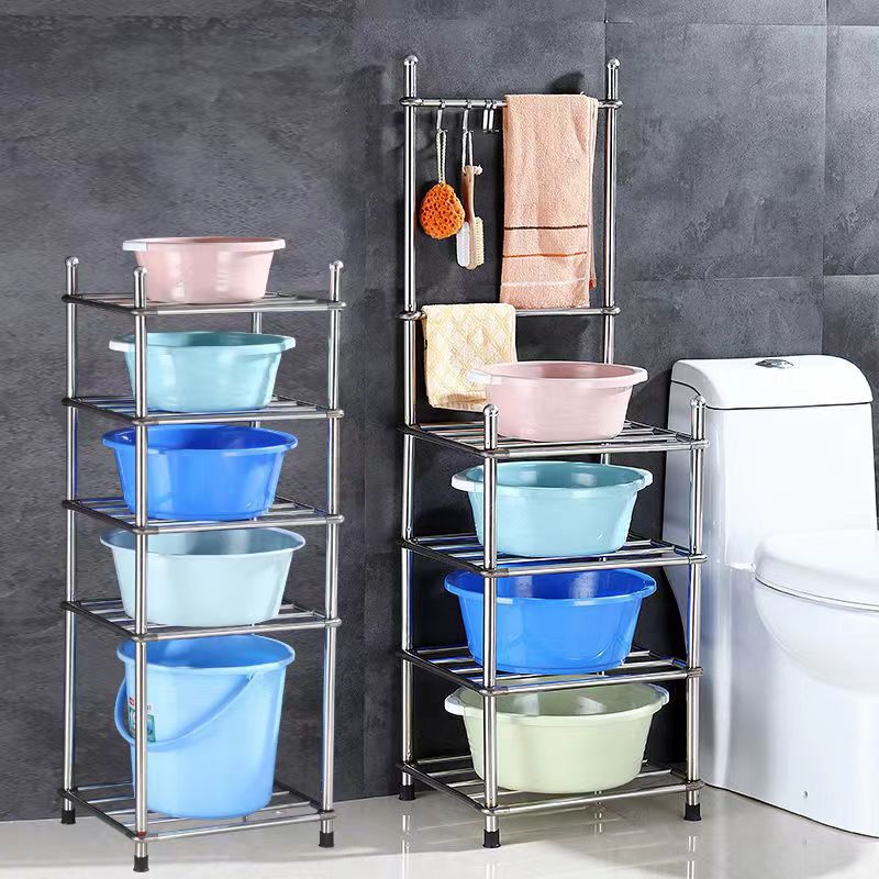 Thickened Multi-layer All Stainless Steel Washbasin Rack Square Kitchen and Bathroom Floor Storage Rack Wash Rack Storage Rack