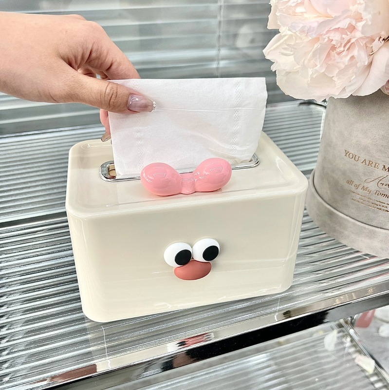 デスクトップうさぎティッシュボックススプリングリフト高颜値ティッシュ収纳ボックスリビングルーム茶何角型アルファベット引き出しボックス|undefined