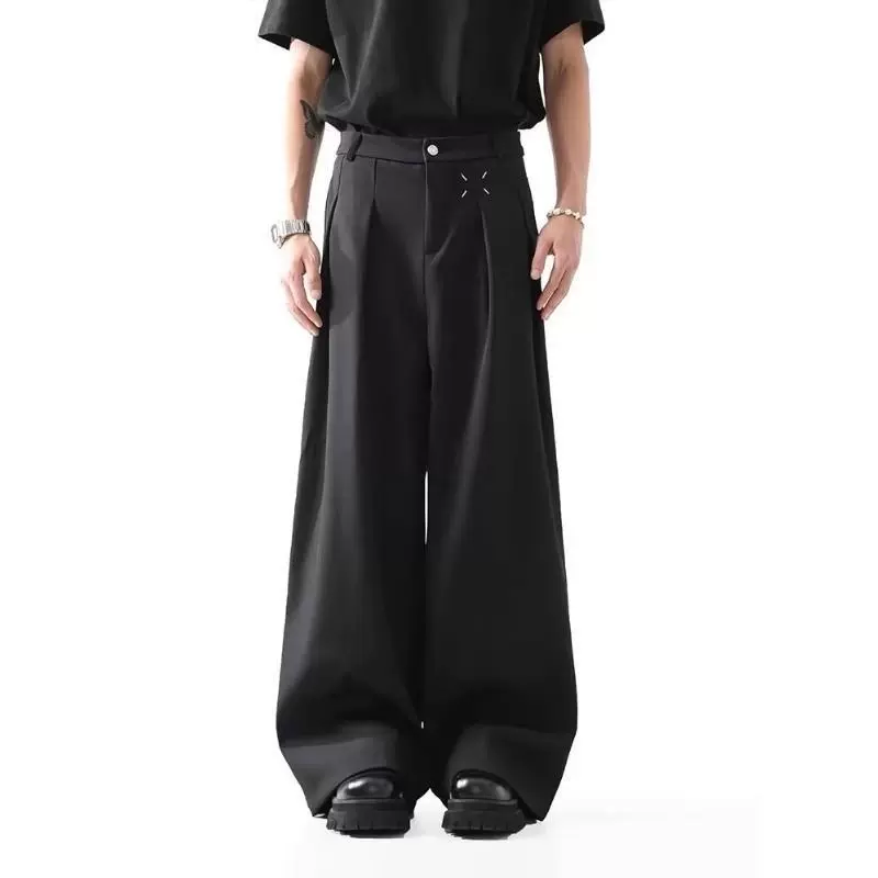 美式黑色宽松西装裤男高级感简约直筒阔腿裤子潮牌休闲垂感小西裤