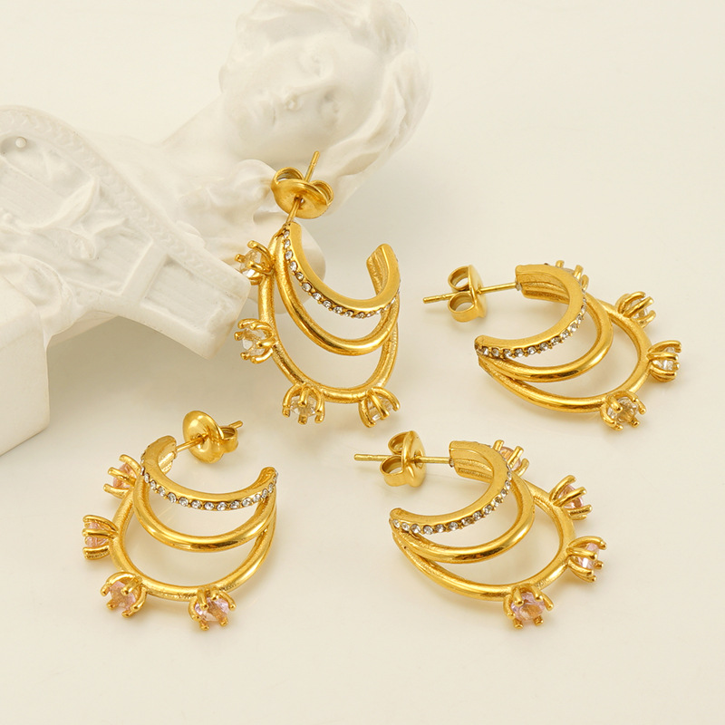 1 Pair Geometric Elegant Simple Style Stainless Steel 18K Gold Plated Zircon Ear Studs display picture 6