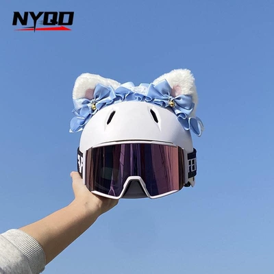 Helmet Decorations, Full-Face and Half-Face Helmets, Ski Gear, Plush Versatile Blue Bell Cat Ear Accessories, Motorcycle (Motosiklet dəbilqələri) - white-eared-blue-silk-lolita-headband-helmet-not-included