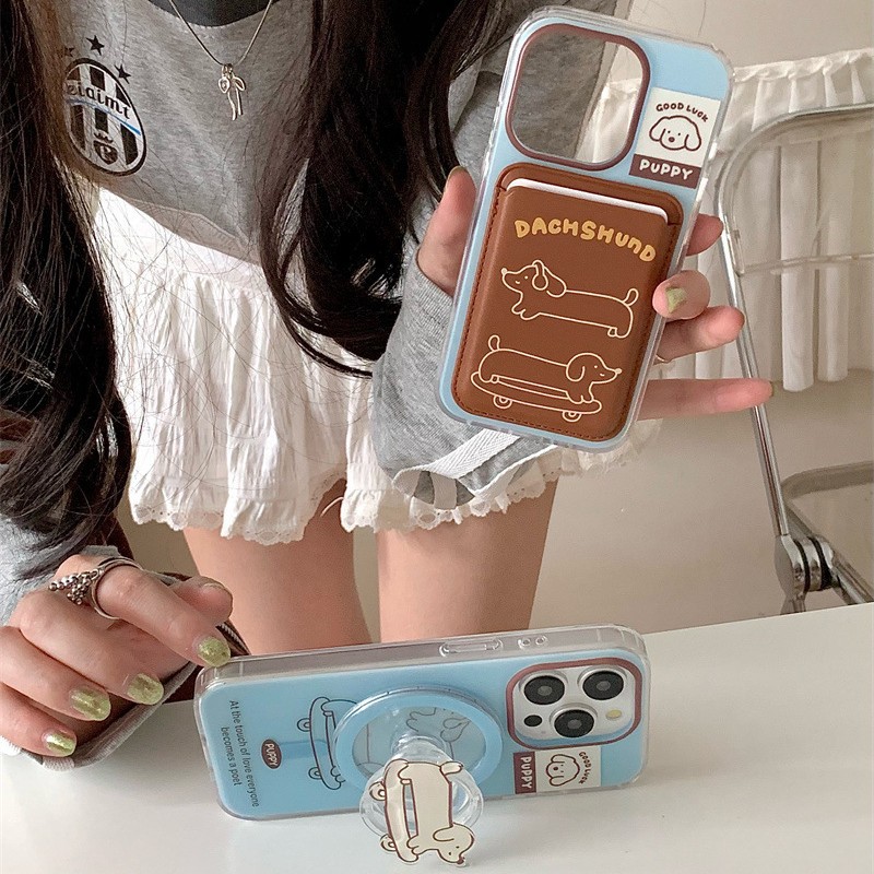 Paquete de tarjeta de succión magnética Skateboard Dachshund de dibujos animados para Apple 16Pro funda para teléfono móvil 15ProMax cachorro 14/13 mujer