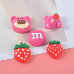 Strawberry bear resin accessories new diy cream glue phone case cartoon patch rubber band hairpin Accessories Wholesale
