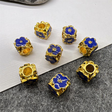 景泰蓝工艺diy配饰镀18K金色烧蓝立体方形镂空隔球佛手串项链