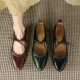 2025 New Cowhide Low-heeled Flat Single-layer Shoes Four Seasons Mary Jane Lace-up Golden Leather Shoes Women's French High-heeled Shoes