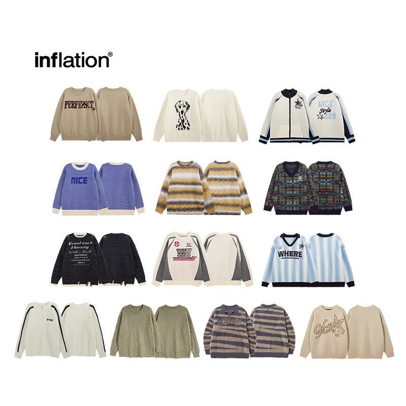 [100 Yuan for 3 Pieces] American Street Style Retro Sweater, Spring Trendy Brand Embroidered Round Neck Knitwear, Unisex