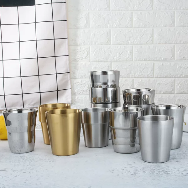 304 Stainless Steel Water Cup Korean-style Double-layer Cup Restaurant Tea Cup Drop-resistant Beer Cup Beverage Cup Custom logo