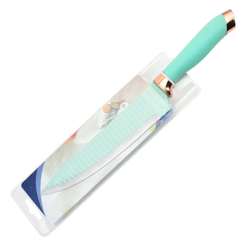 Comercio exterior Venta caliente cuchillo de pintura Doble galvanoplastia cabeza mango patrón de onda cuchillo de cocina cuchillo de acero inoxidable de doble cara de succión