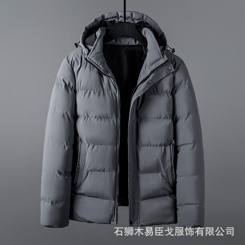 Chaqueta con capucha de invierno de los hombres caliente casual color sólido cremallera bolsa ajuste guapo engrosada Chaqueta de algodón acolchado de los hombres al por mayor