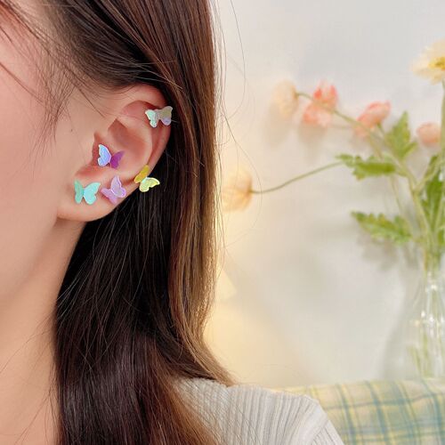 Spring and summer new super fairy silver needle colorful three-dimensional butterfly female earrings fresh and sweet fairy set earrings wholesale