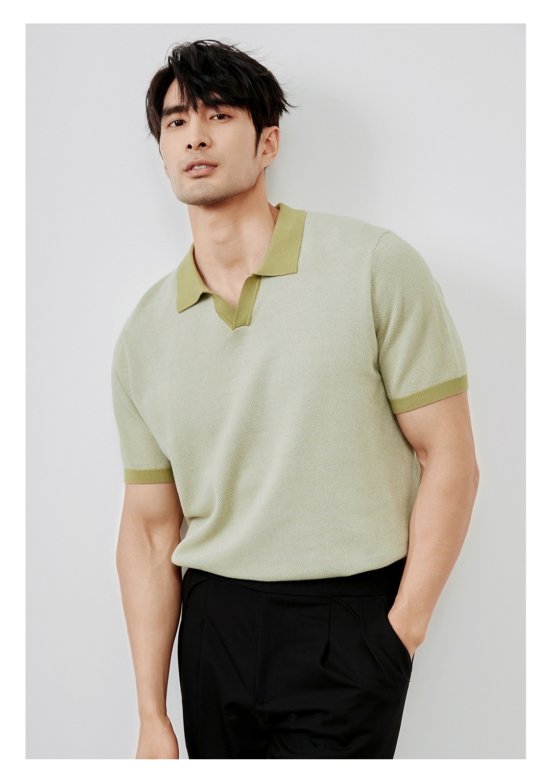 Men's Casual Polo Shirt British Retro High End Lapel Knitted Short Sleeve T-Shirt Breathable Slim Fit Business Top_viptrois.com