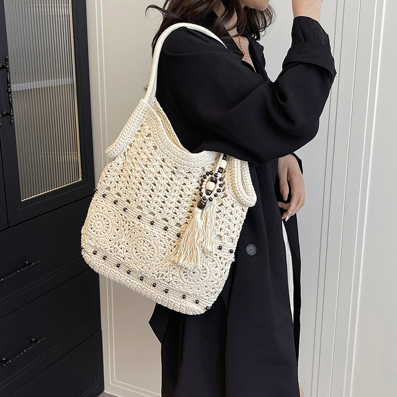 Women's Woven Beach Bag - Large Capacity Casual Tote For Seaside Vacation, Elegant Lazy Style Commuter Bag