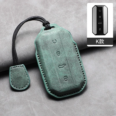 E8 M9 Genuine Leather Cover with — Car key bag - k-hand-rope-green