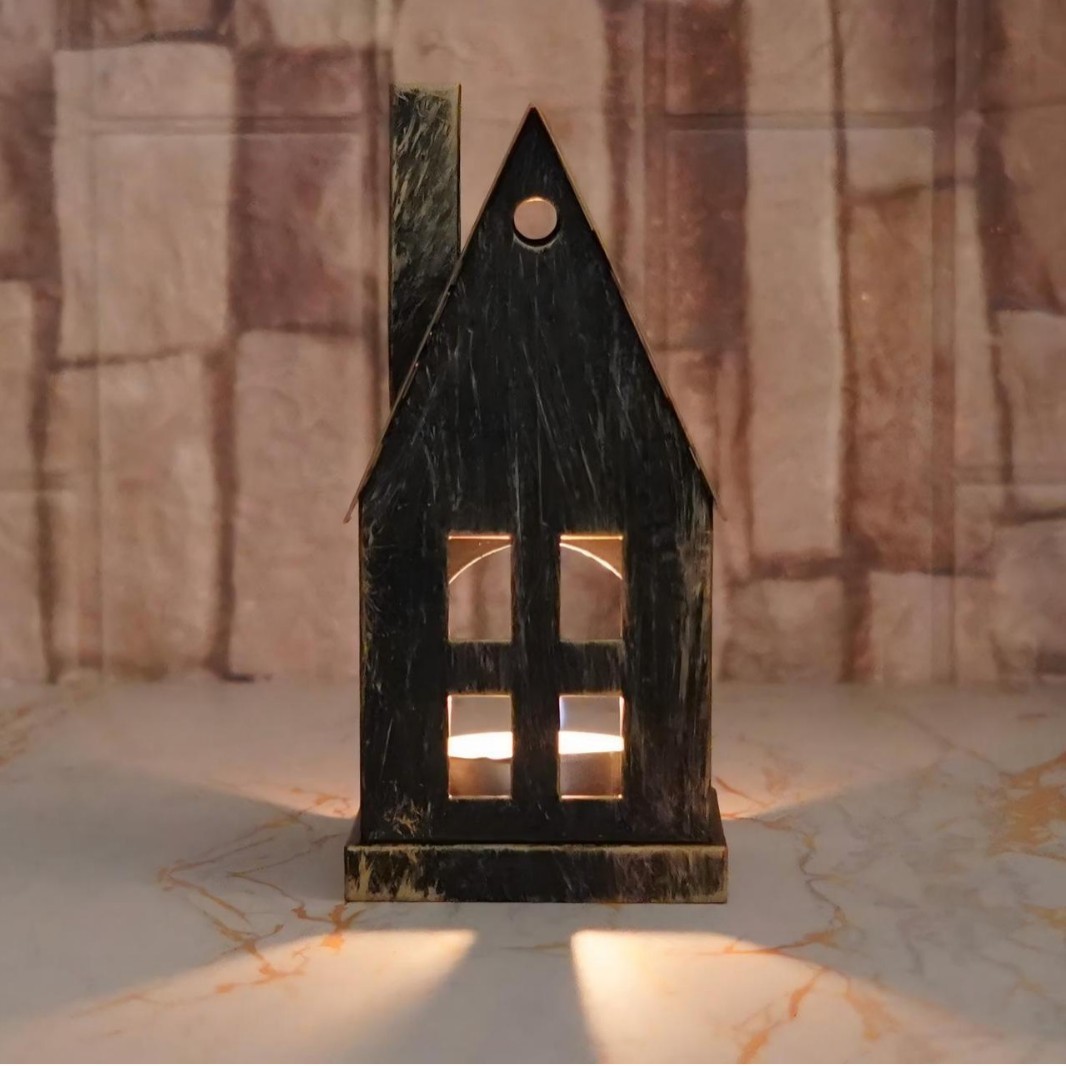 Nuevos productos transfronterizos europeos y estadounidenses hacen viejos castillos pequeños adornos candelables hierro forjado hueco casa navideña decoración de mesa candelables