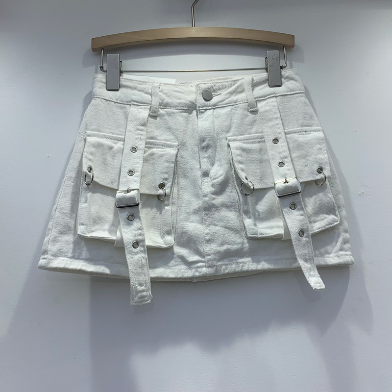 Mid Waist Waist Line Micro-Elastic Elasticity Summer Spring Streetwear Solid Color Cotton Above Knee Skirts
