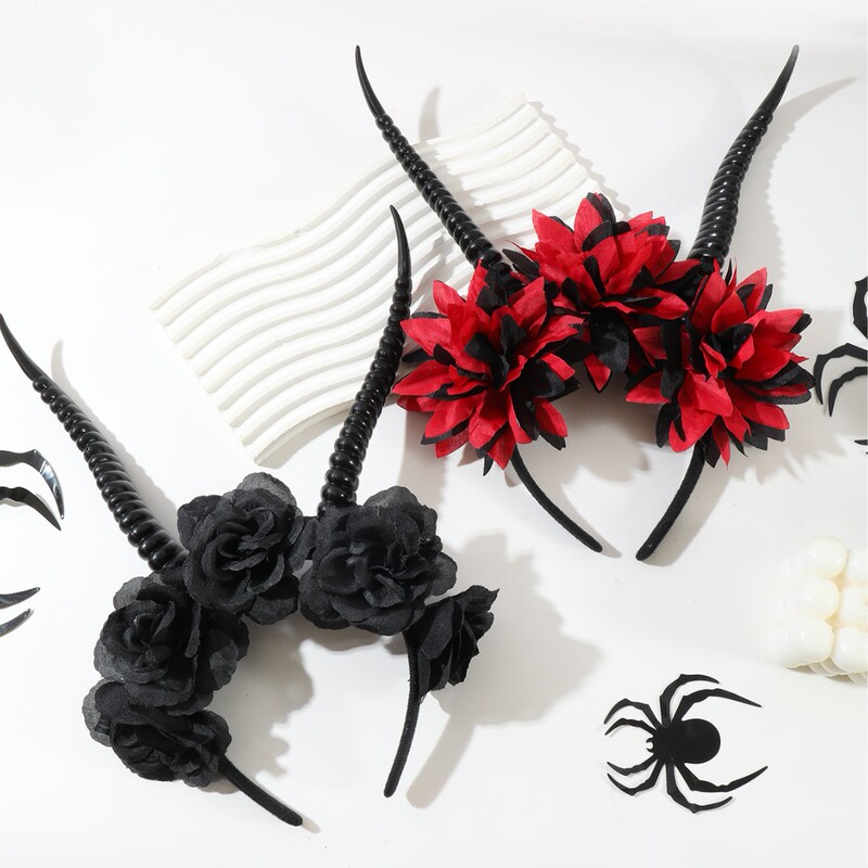 ハロウィン悪魔の角ヘッドバンド cos 悪魔魔女ドレスアップ頭飾り模擬花悪魔の角ヘッドバンド|undefined