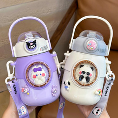Hollywood cartoon children's insulated cup with shoulder strap, stainless steel straw, large belly water bottle, student outdoor drinking cup
