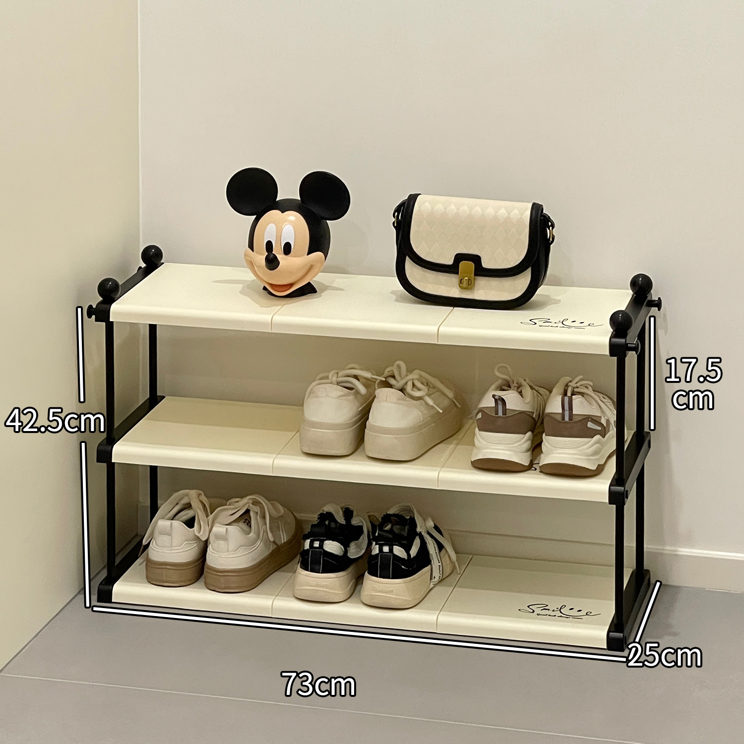 Creamy large size-3-layer shoe rack 【Stable】