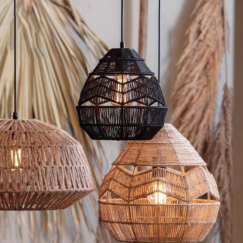 Wabi-Sabi Style Retro Rope Chandelier Rattan Bamboo Art Dining Bedroom Hotel Bed and Breakfast Bar Room Light Luxury Simple Lamp