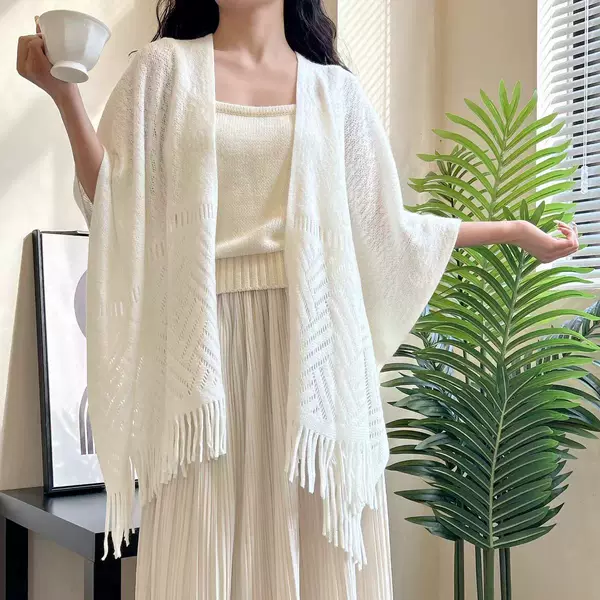 2025 New Spring & Fall Knitted Shawl Outer Thin Women's Summer Travel Sun Protection Office Air-Conditioned Room Small Waistcoat