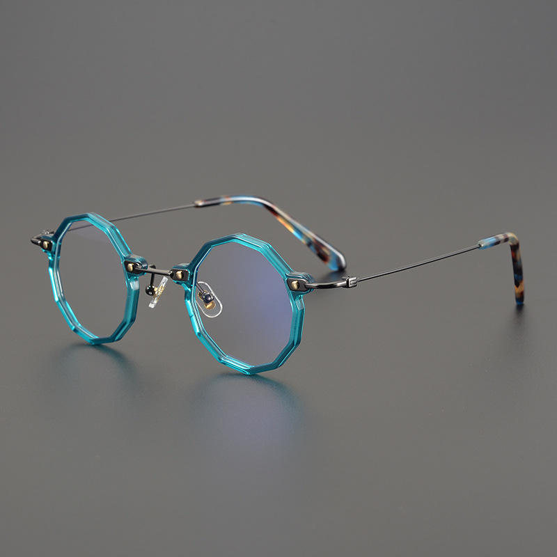 日本手工板材多边型镜架 民国风复古圆框眼镜 超轻纯钛可配近视潮