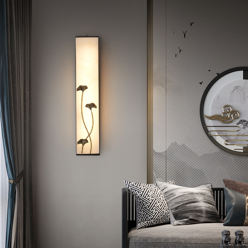 Nueva lámpara de pared de mármol de cobre de estilo chino, lámpara de pared de fondo de TV de sala de estar moderna, lámpara de cabecera de dormitorio Zen de estilo chino