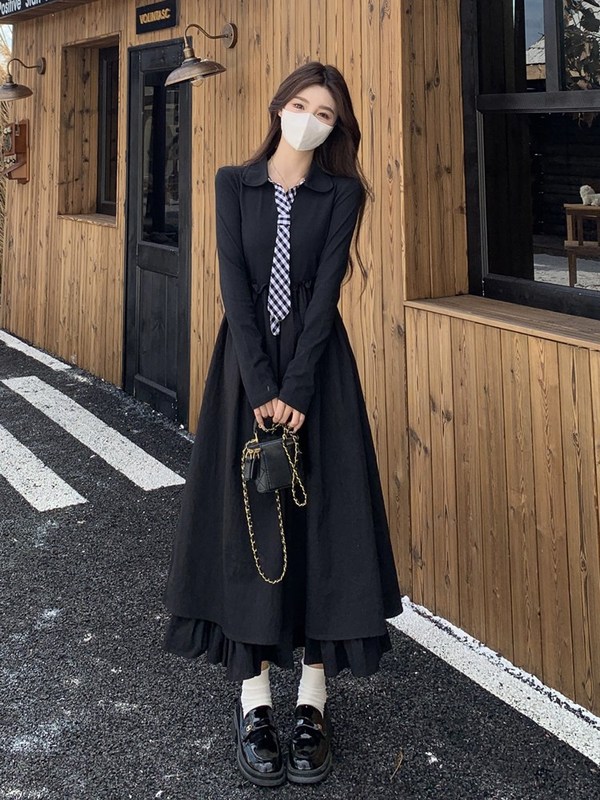 2025秋新款胖mm法式学院风格纹高级感赫本风连衣裙子女|undefined