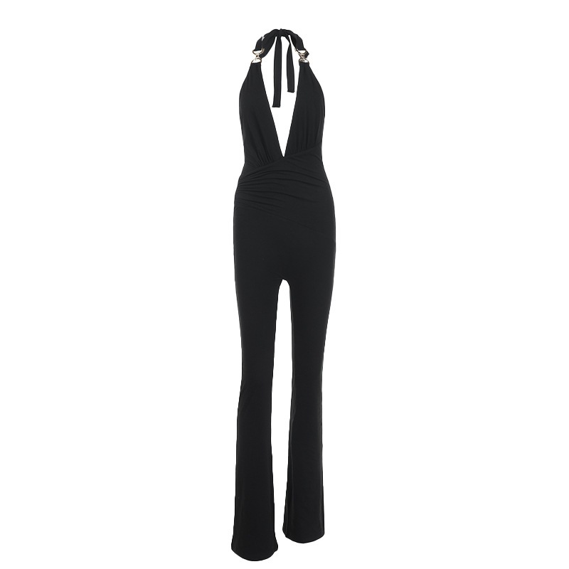 JY25006MHO primavera y verano nueva moda color sólido ropa de mujer delgada 2025 mono sexy en V profundo transfronterizo europeo y americano