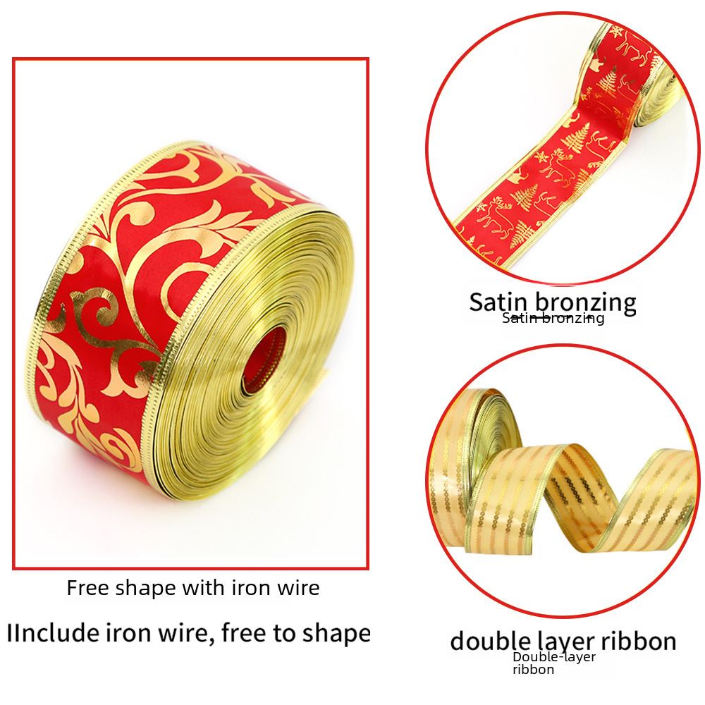 Christmas Ribbon Christmas Tree Decorations Christmas Double Gilded Elk Color Ding Ribbon_voghion.com