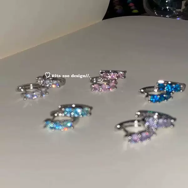 Classic super flash diamond 5 color niche ins plain hoop earrings earrings earrings earrings titanium steel overlapping wear