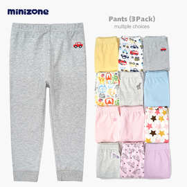 minizone儿童裤子秋装宝宝裤子纯棉女童长裤3件装男童休闲裤春季
