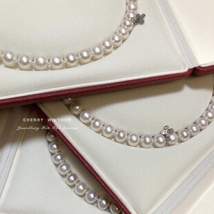 July Jewelry Freshwater Pearl Necklace 8-9mm Strong Light Round Bead Elegant Socialite Vintage Gift Box Necklace Finished Women