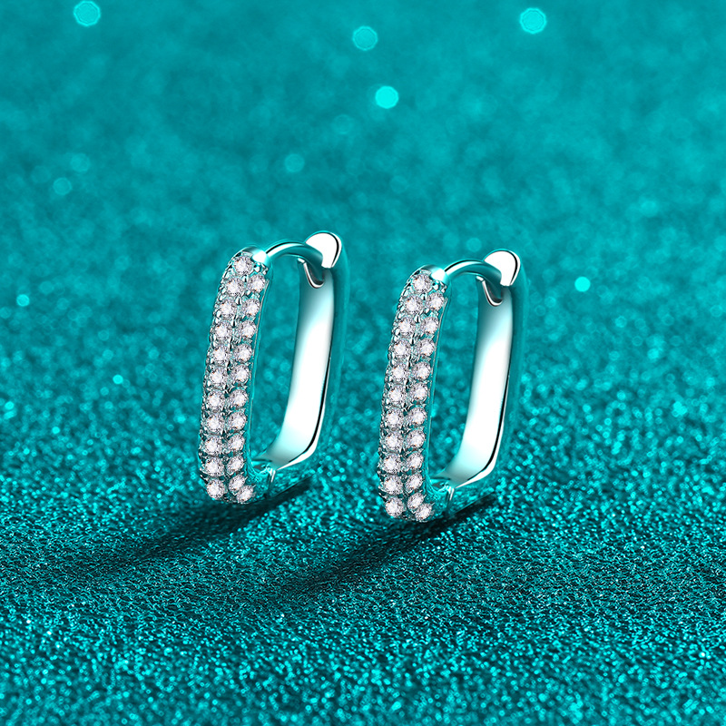 D Color Moissanite Xindeyi S925 Sterling Silver Double Row Moissanite Earrings Minimalist Square Hoop Simple Ear Cuff Manufacturer In Stock_voghion.com