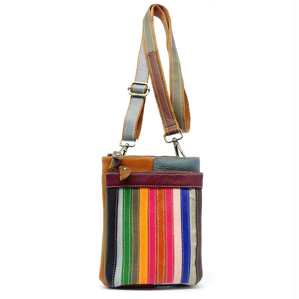 Bunte, handgefertigte Ledertasche in Regenbogenfarben, Handytasche, Umhängetasche_voghion.com