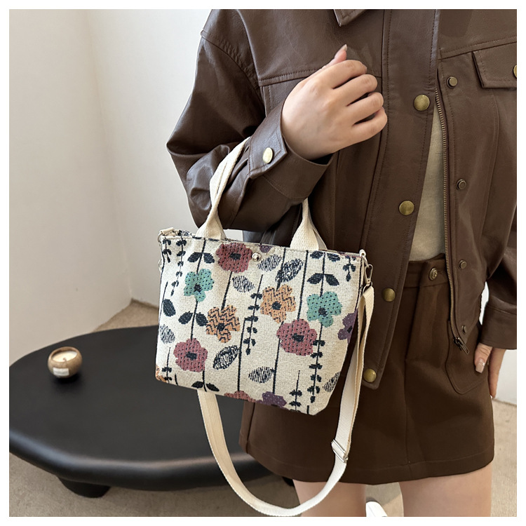 Canvas bag for women 2024 New large-capacity handbag, printed tote bag, niche design, artistic single-shoulder bag for work undefined