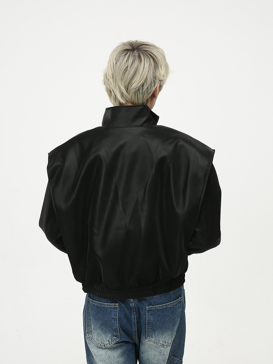 Mtlclothes ropa de Hombre | 2023 Otoño e Invierno nuevo retro americano metal bloqueo hombro pad cuero abrigo