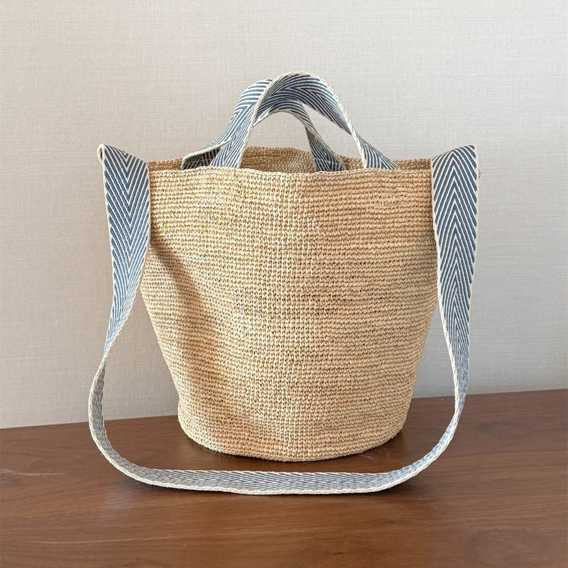 New Style Raffia Woven Bag Crossbody Bag Handheld Woven Bag Bucket Bag Versatile Shoulder Woven Bag Beach Bag